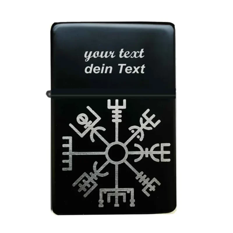 Personalisierbares Feuerzeug mit Vegvísir-Kompass Gravur – Nordische Symbolik und hochwertiges Design, mit individueller Textoption