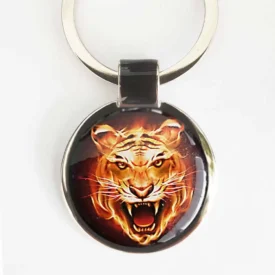 Runder Schlüsselanhänger mit brüllendem Tiger in leuchtendem Design, personalisierbar