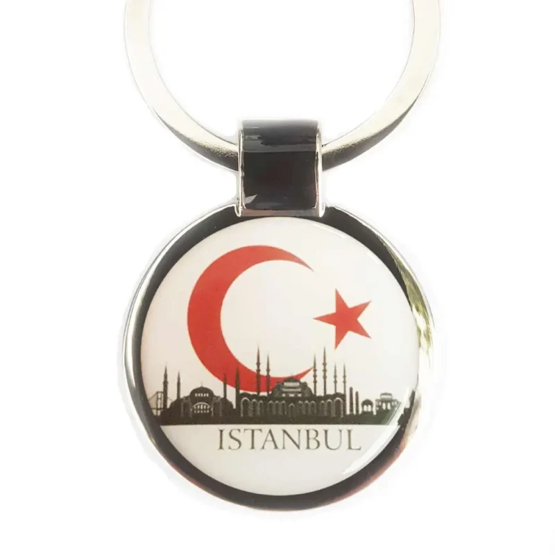 Schlüsselanhänger mit Skyline von Istanbul und Halbmond-Stern-Design – edle 3D-Optik mit glänzender Oberfläche, ideal als Geschenk