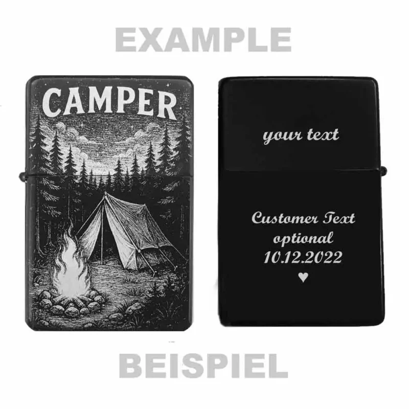 Camping Feuerzeug personalisierbar – Rückseitengravur mit Datum möglich